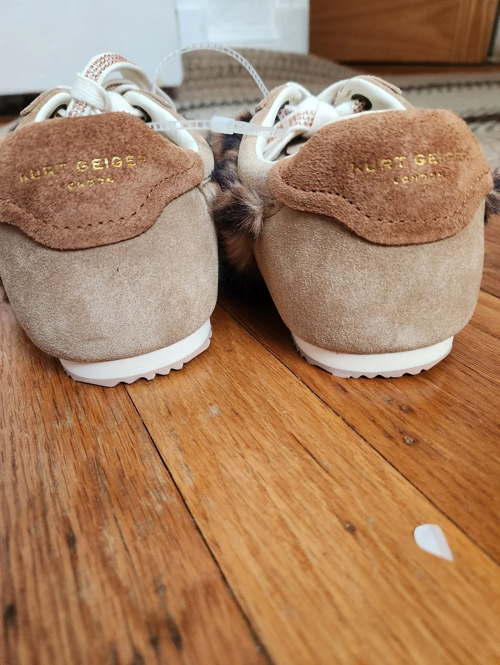 Kurt Geiger Leopard Print Faux Fur Lace-Up Sneakers - Tan